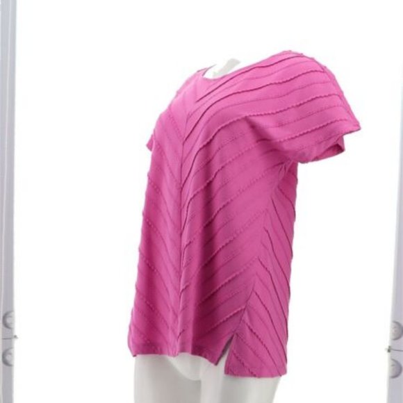 NWT ISAAC MIZRAHI CREWNECK TOP W/FORWARD SIDE SEAMS PLUM BLOSSOM XXS - Picture 3 of 9